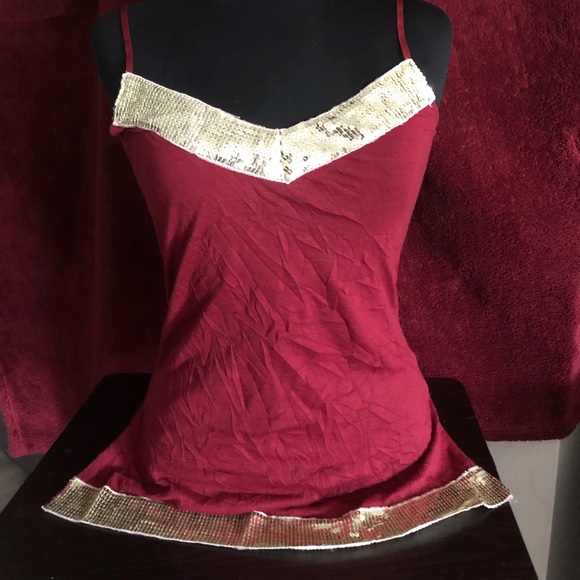 Volume One Burgundy nightclub camisole w/sequins - Picture 2 of 5